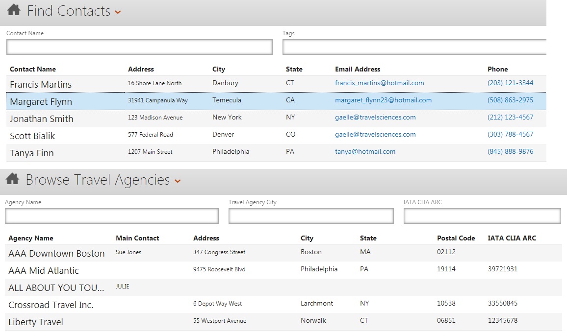 Contacts / CRM interface