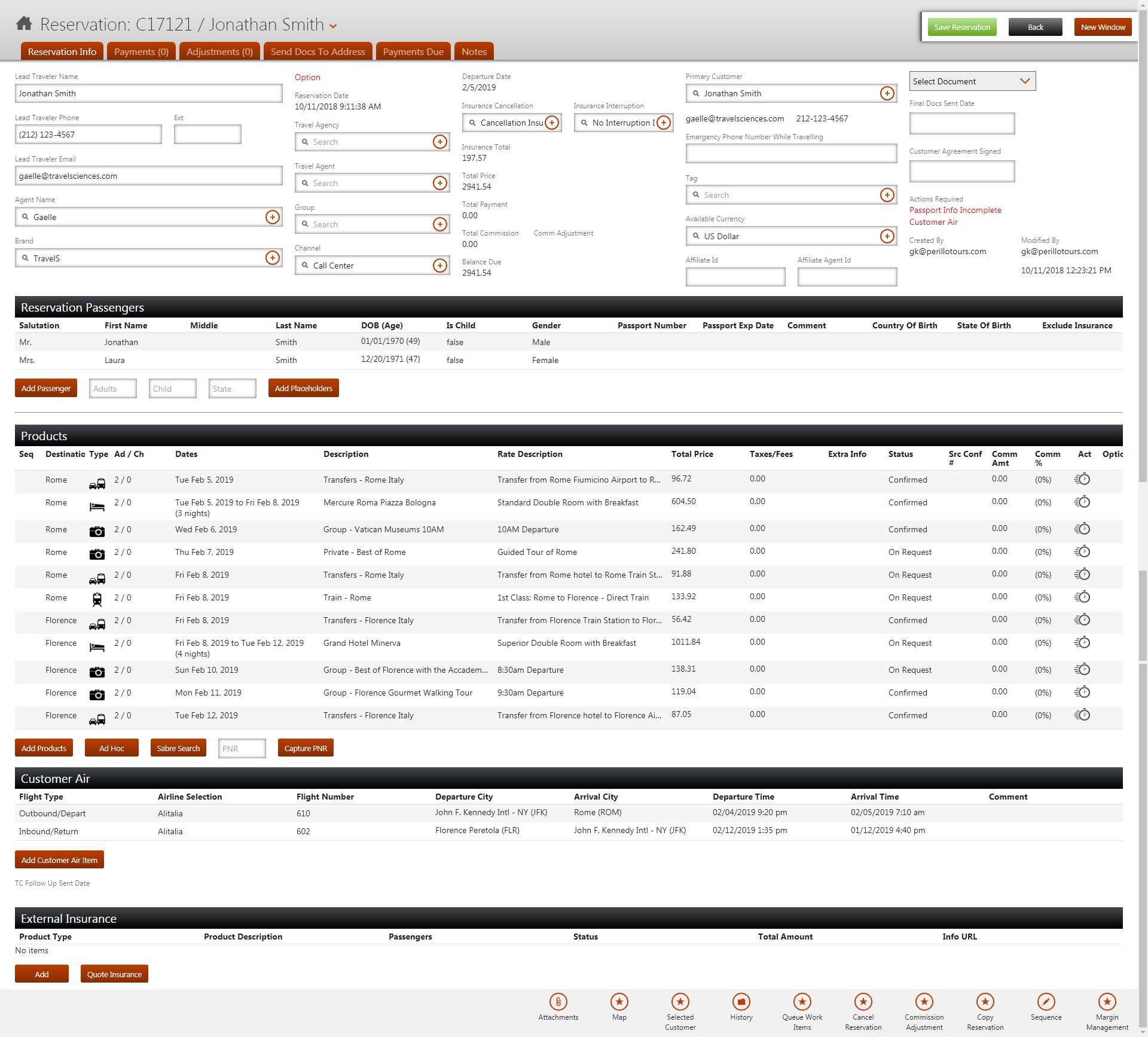 Reservations interface